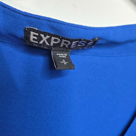 Express Royal Blue Flowy Roll Tab Henley Long Sleeve Top - Picture 7 of 8